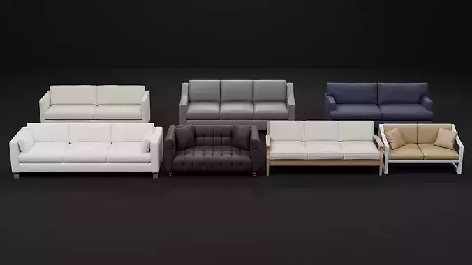 Modern Sofa Collection 02 - 7 Style Variant Pack Low-poly 3D model