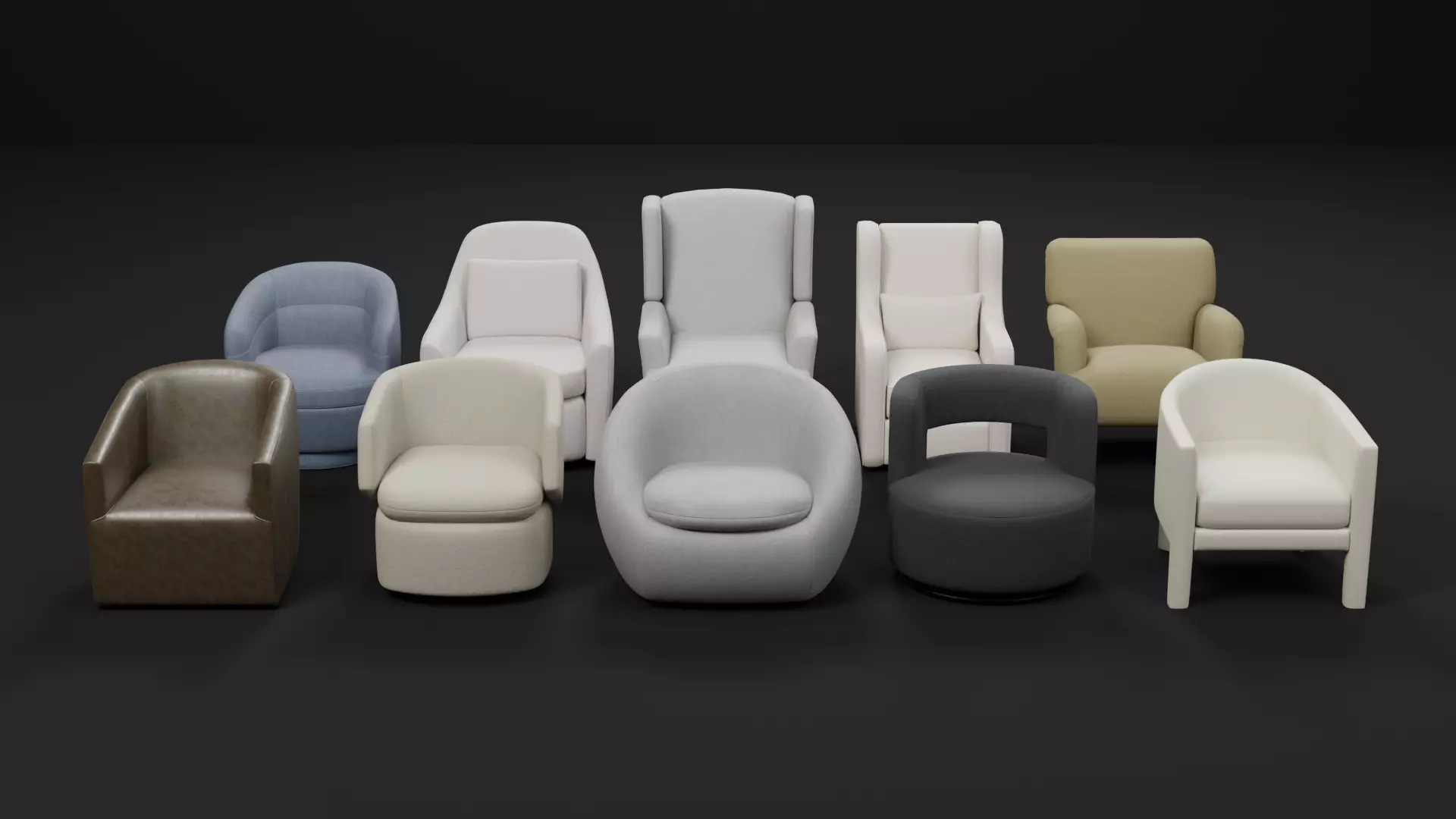 Modern Armchair and Swivel Chair Collection 01 - 10 Variant Pack Low-poly 3D model