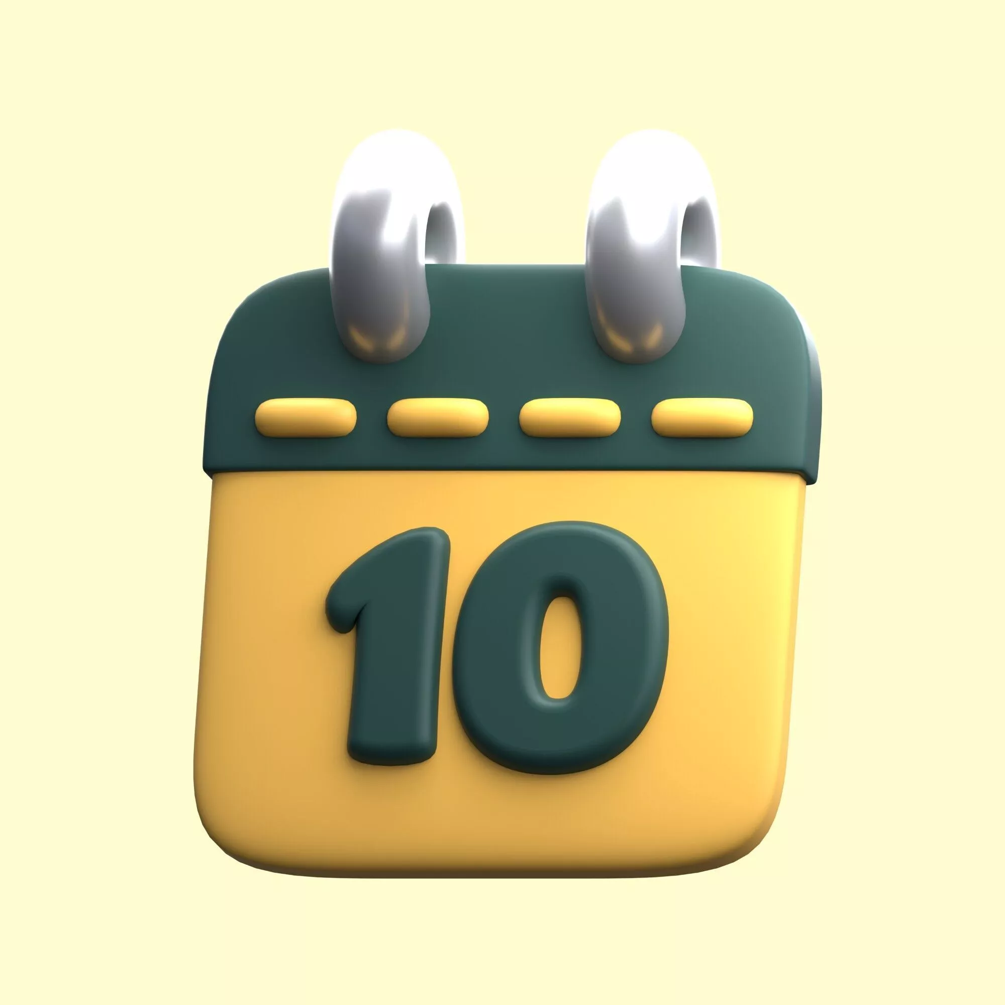 3D Calendar Icon Showing Day Ten on Yellow Background 3D model