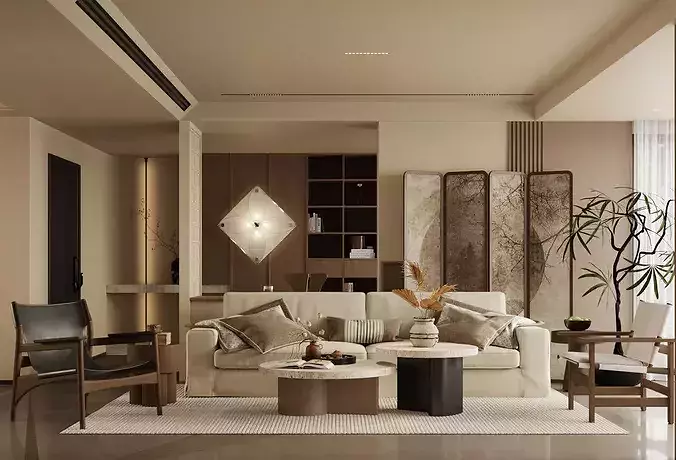Wabi sabi Japanese Living Modern Japanese Living and Dining 3D model 3