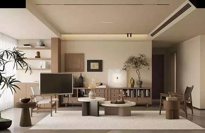 Wabi sabi Japanese Living Modern Japanese Living and Dining 3D model 4