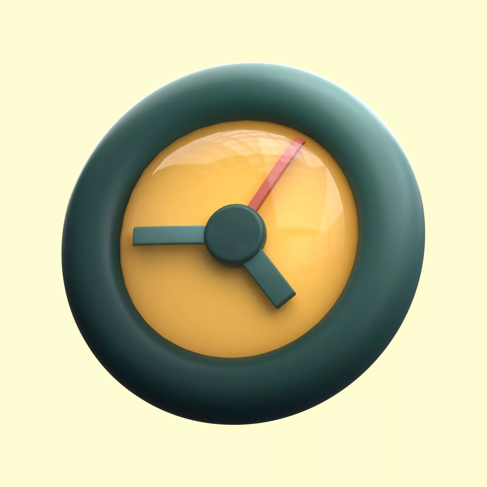 3D Cartoon Clock Icon Isolated on Pale Yellow Background 3D model