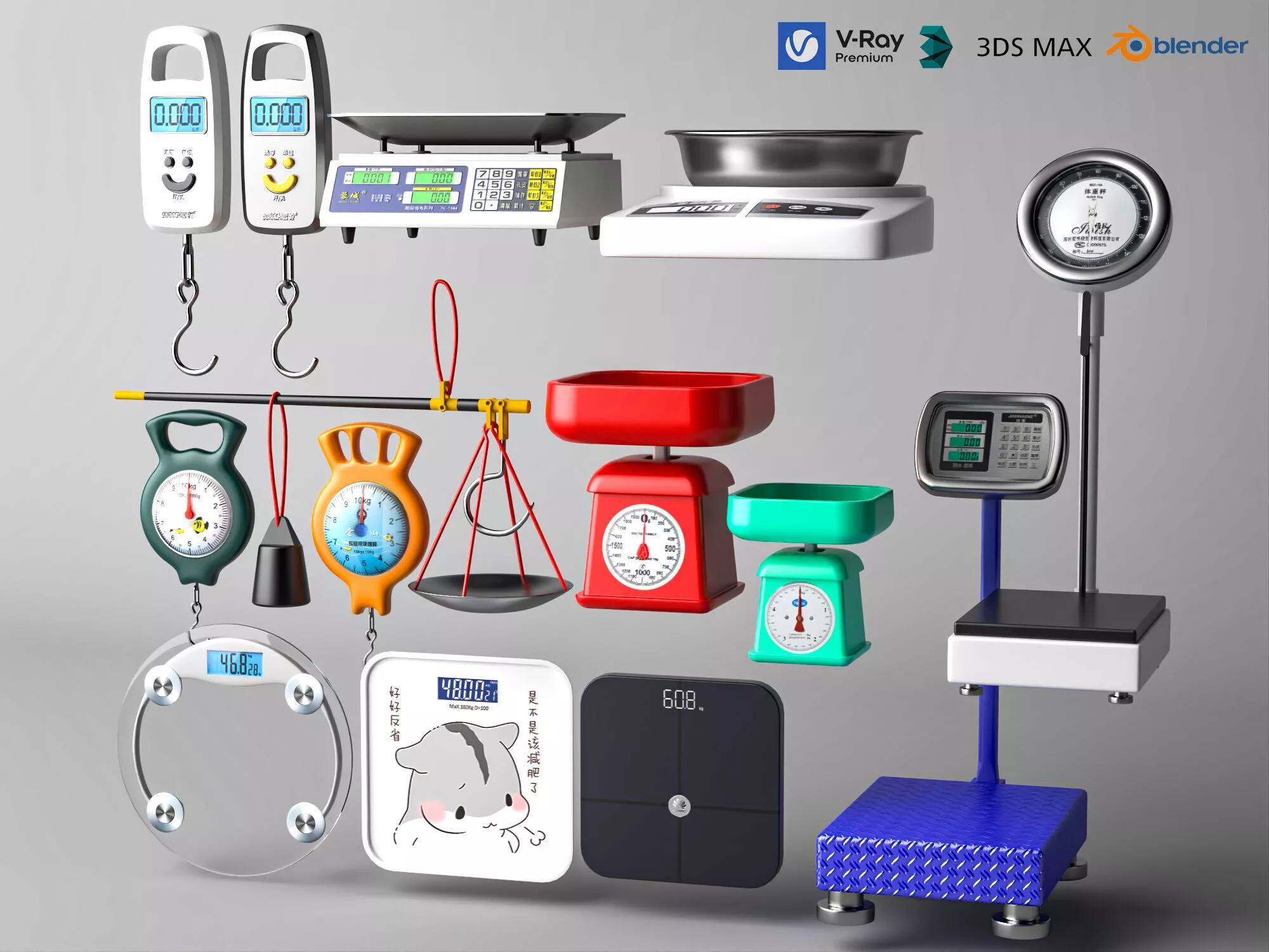 Multi Type Weighing Scale Collection 3D Model 3D model