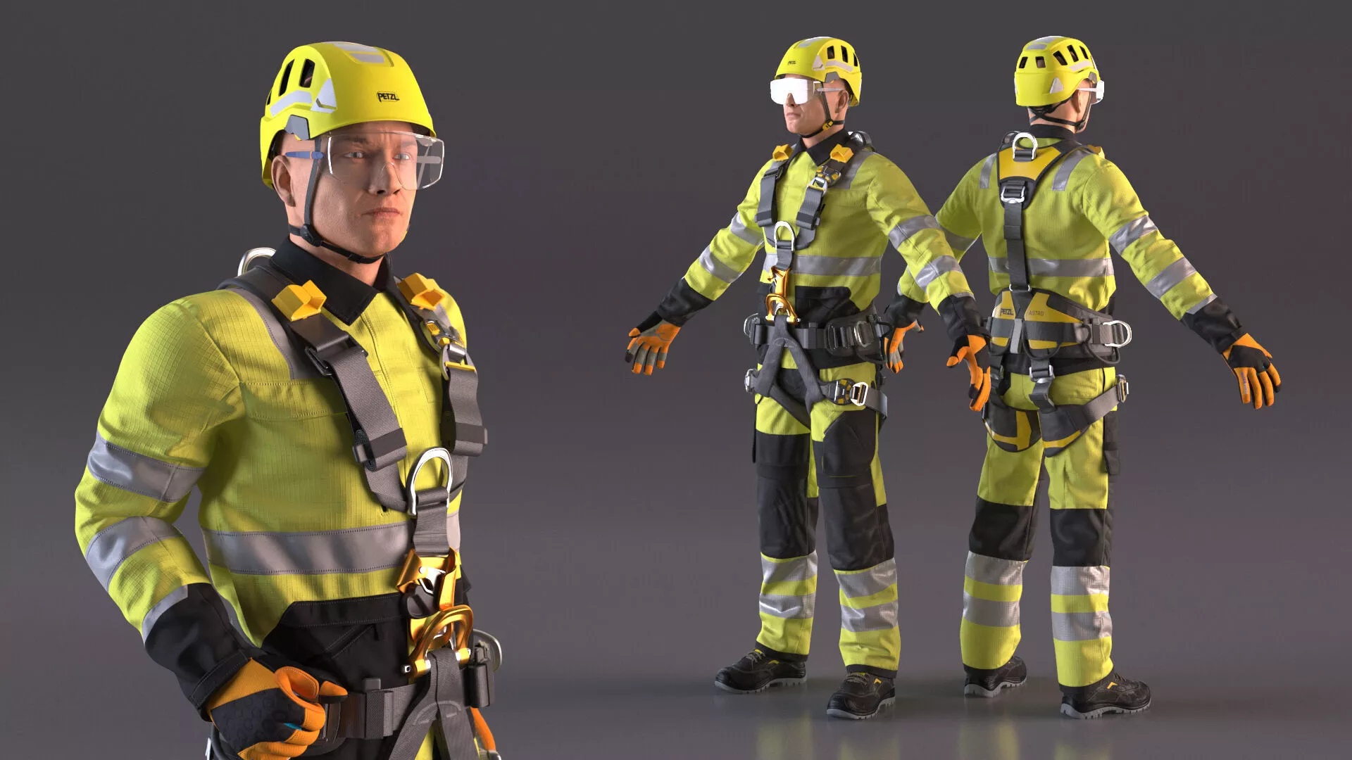 Safety High Altitude Worker in Gear Rigged for Cinema 4D 3D model
