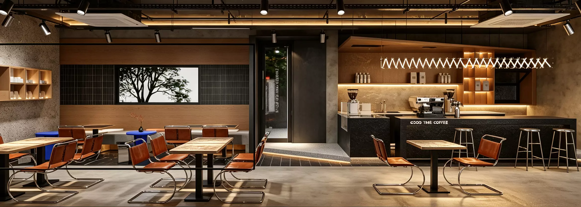 coffee shop blending industrial and wabi-sabi styles 3D model