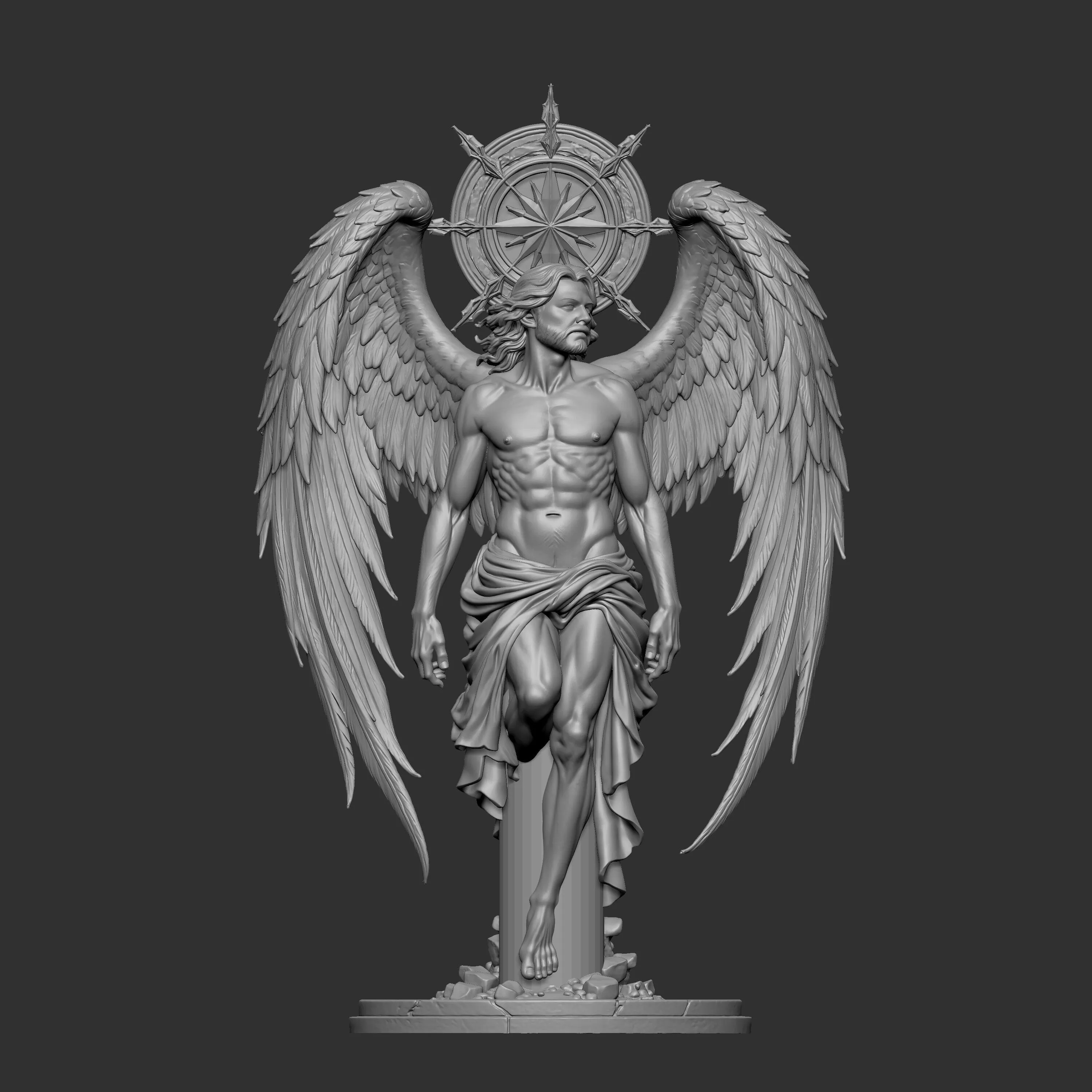 3D digital sculpture of a winged male figure 3D print model
