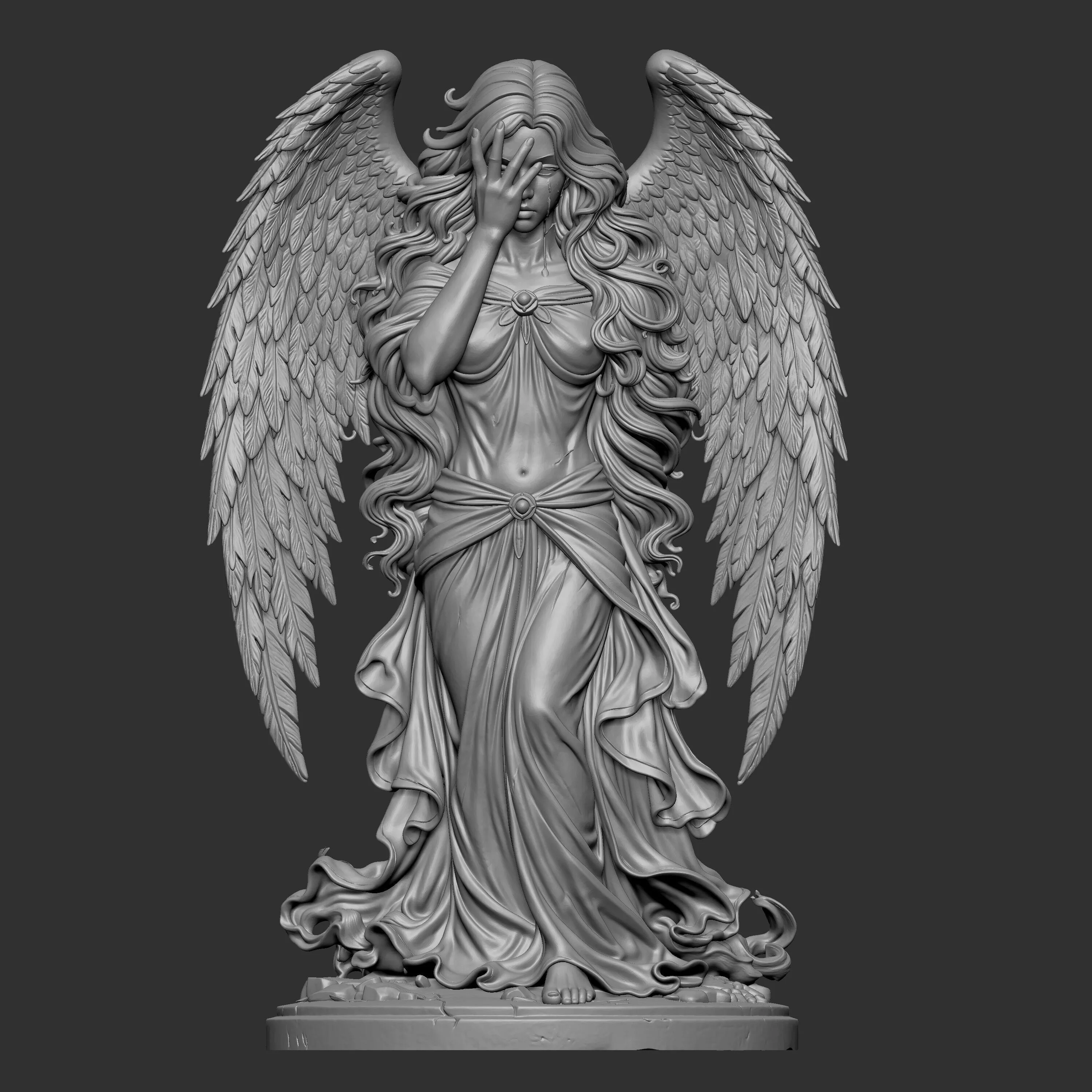 3D digital sculpture of a winged male figure 3D print model