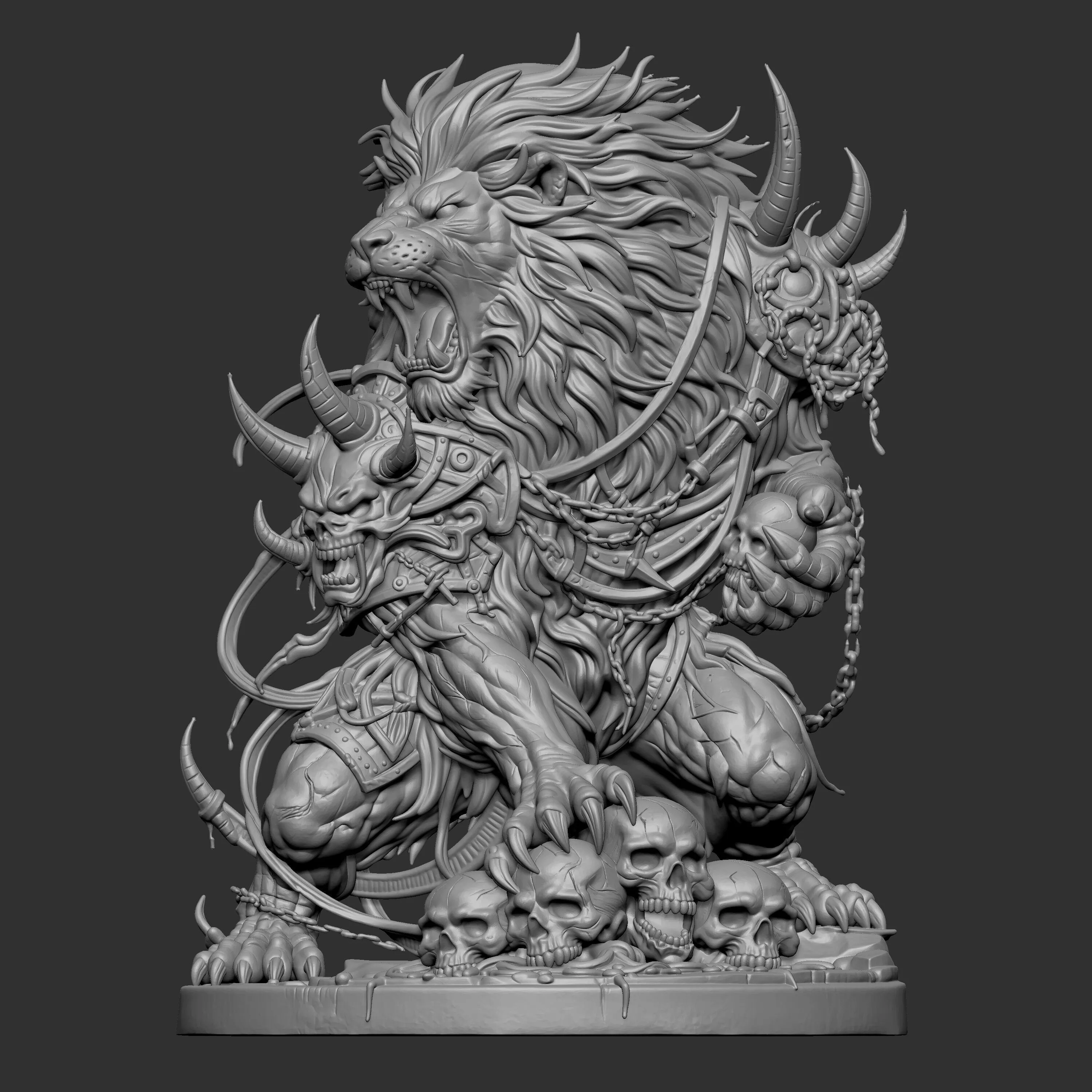 3D digital sculpture of a demonic lion monster 3D print model