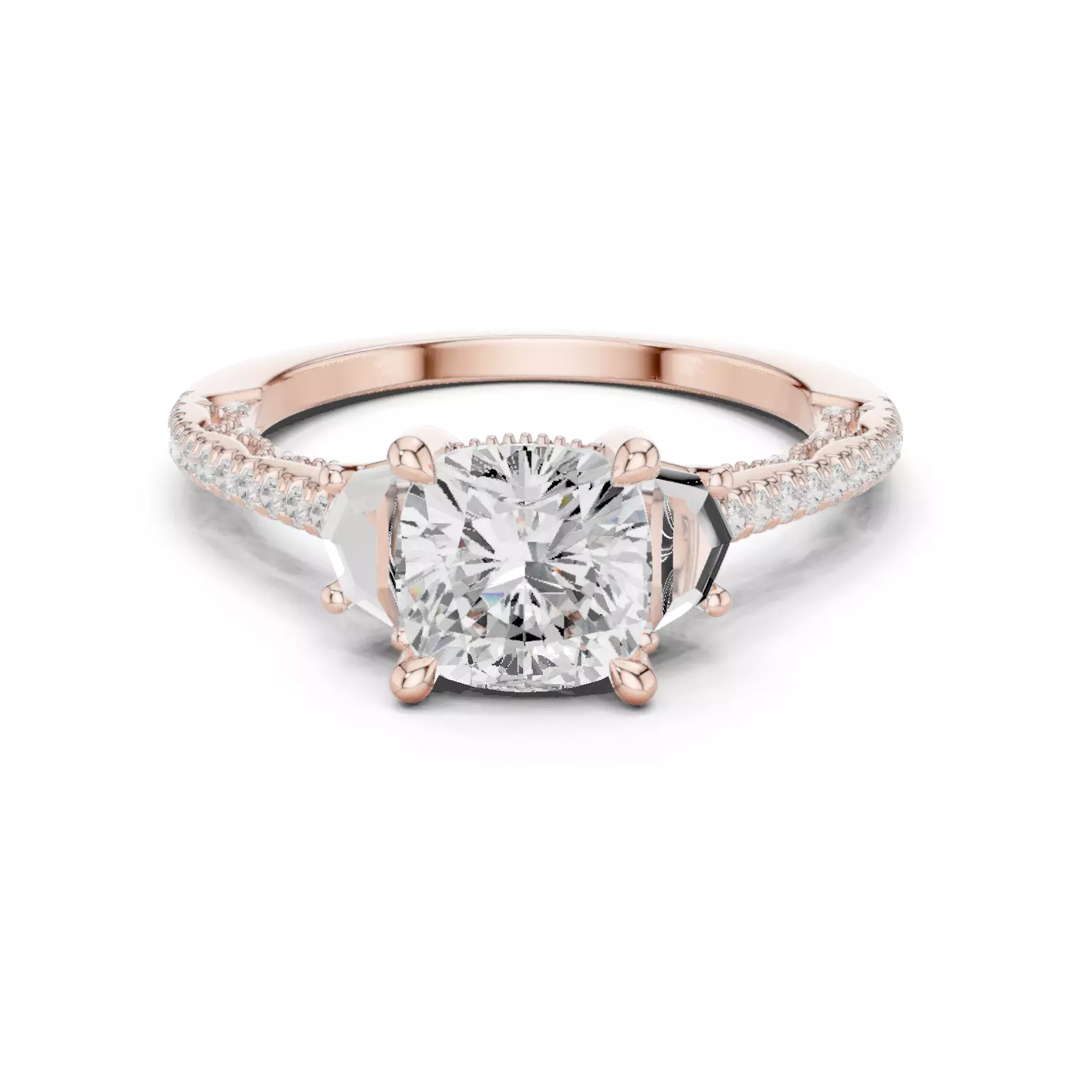 Cushion Cut French Pave Engagement Diamond Ring 3D print model 3D print model