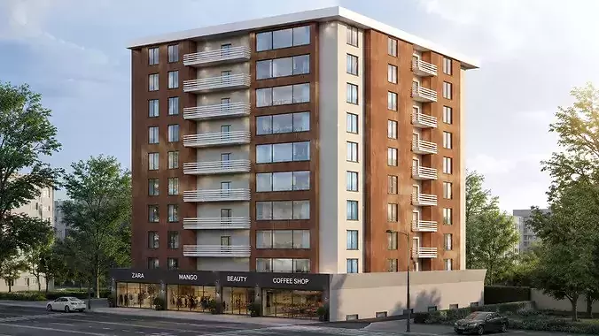 Modern Residential Apartment Building Commercial Architectural 3D model