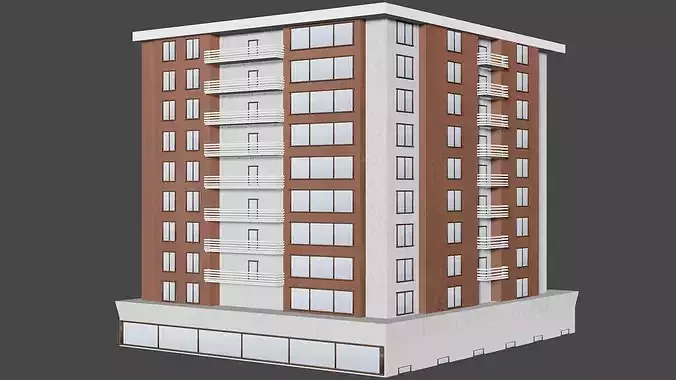 Modern Residential Apartment Building Commercial Architectural 3D model 2