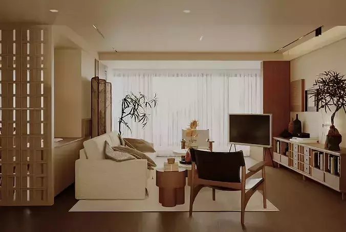Wabi sabi Japanese Living Modern Japanese Living and Dining 3D model 4