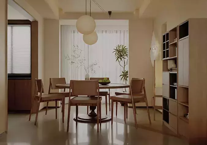 Wabi sabi Japanese Living Modern Japanese Living and Dining 3D model 6