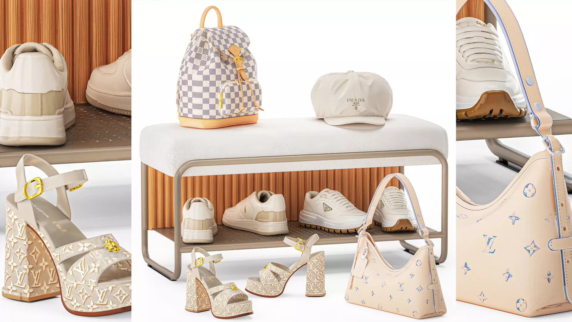 Bench Shoe Rack Hallway Sneakers Cap Bag Wardrobe hanger set 3D model