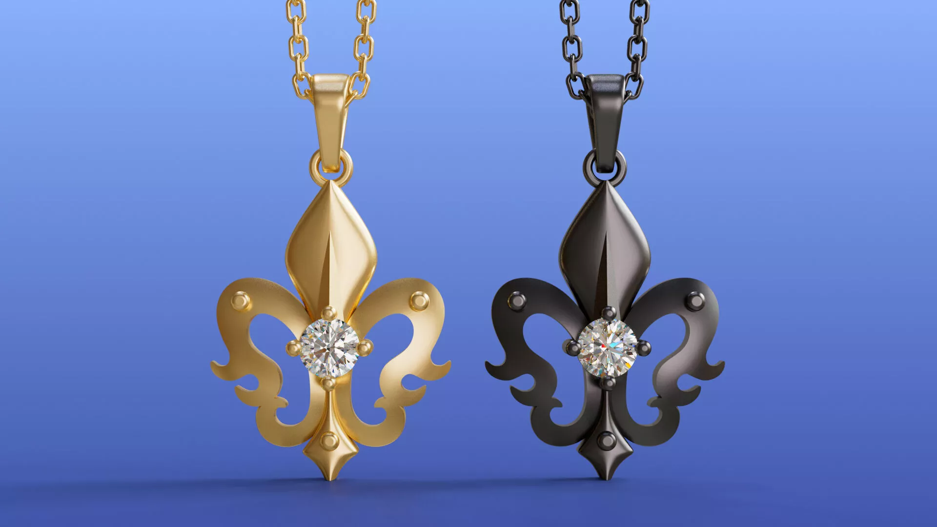 Fleur de Lis Diamond Symbol Pendant Solitaire Necklace 3D print model