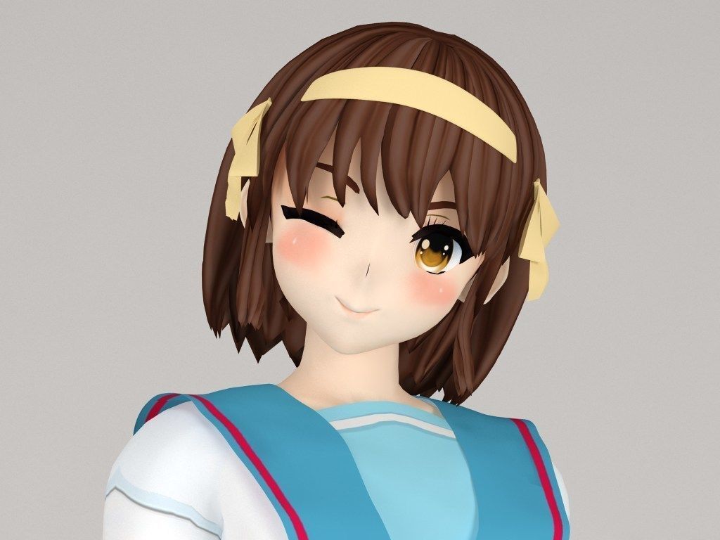 Haruhi anime girl pose 3 3D model_2