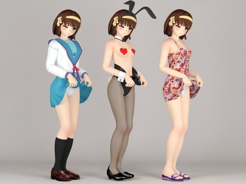 Haruhi anime girl pose 3 3D model_4