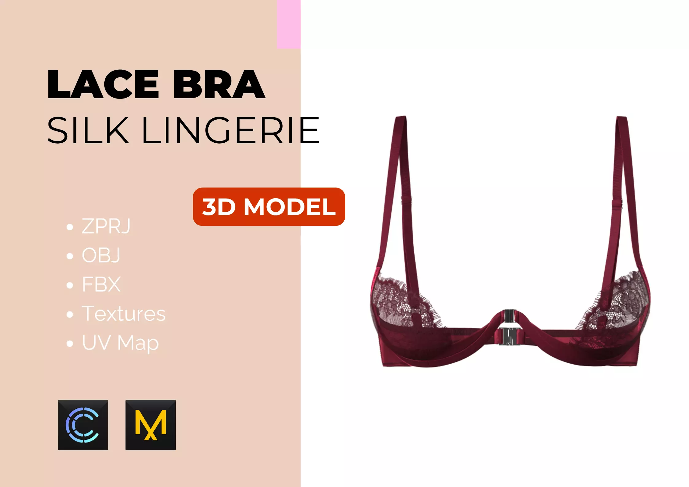 Women Balconette Lace Bra 3D model