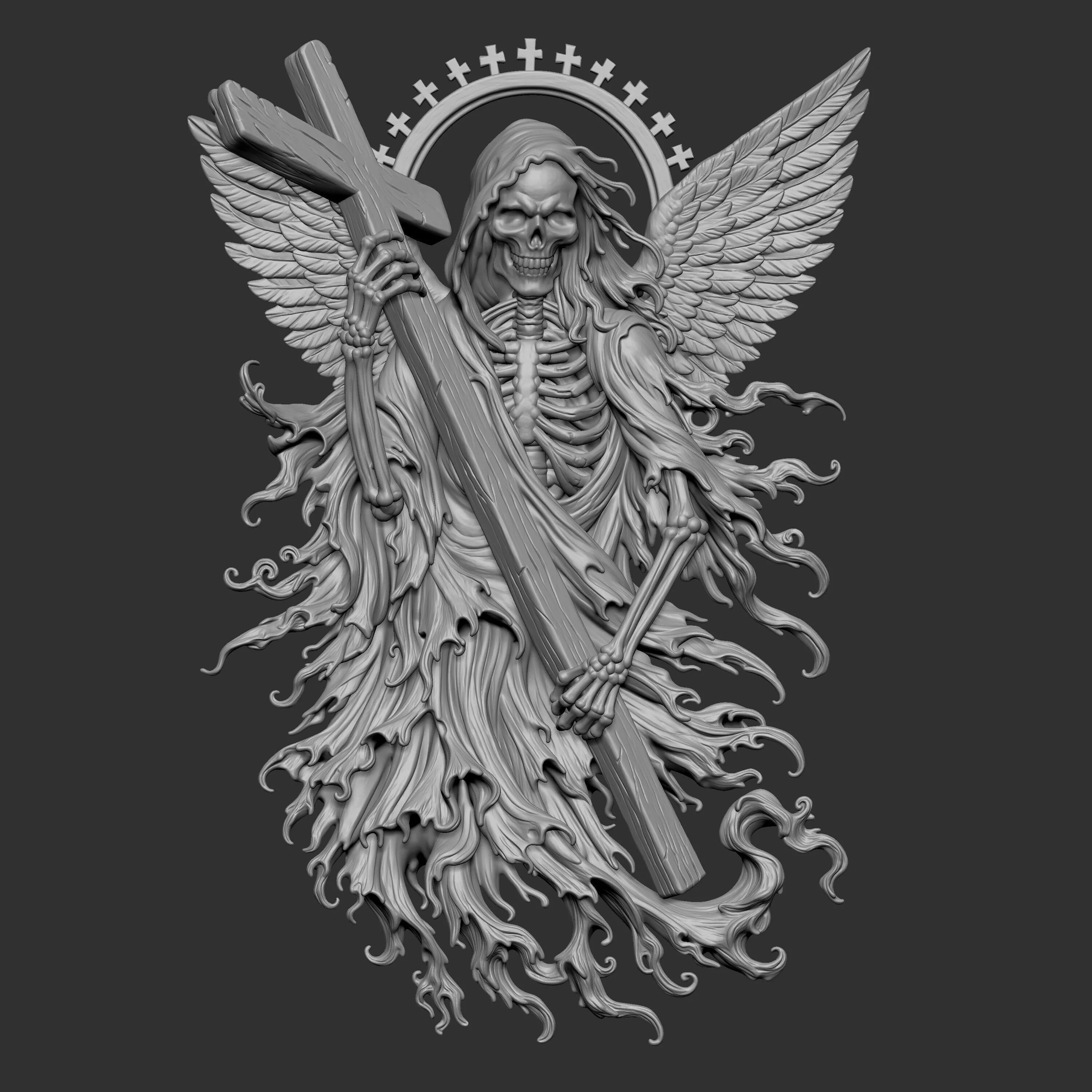 Grim Reaper holding a large cross 3D print model