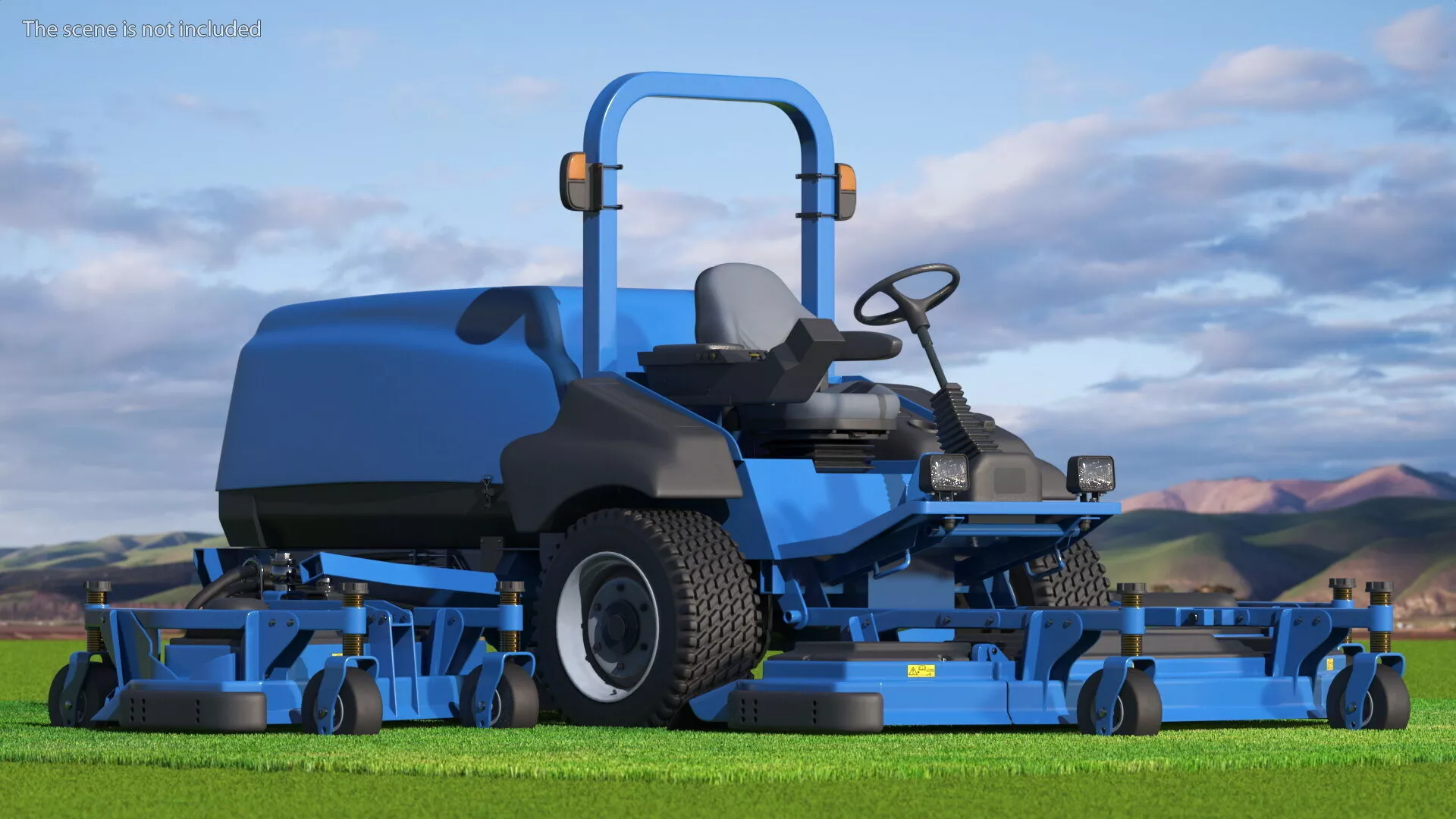 Large Area Lawn Mower Blue on Grass Fur 3D model