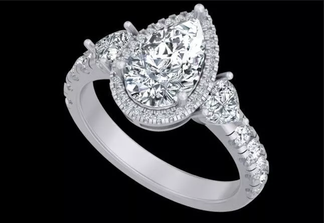 Pear Diamond Halo Engagement Ring with Heart Side Stones Jewelry 3D print model