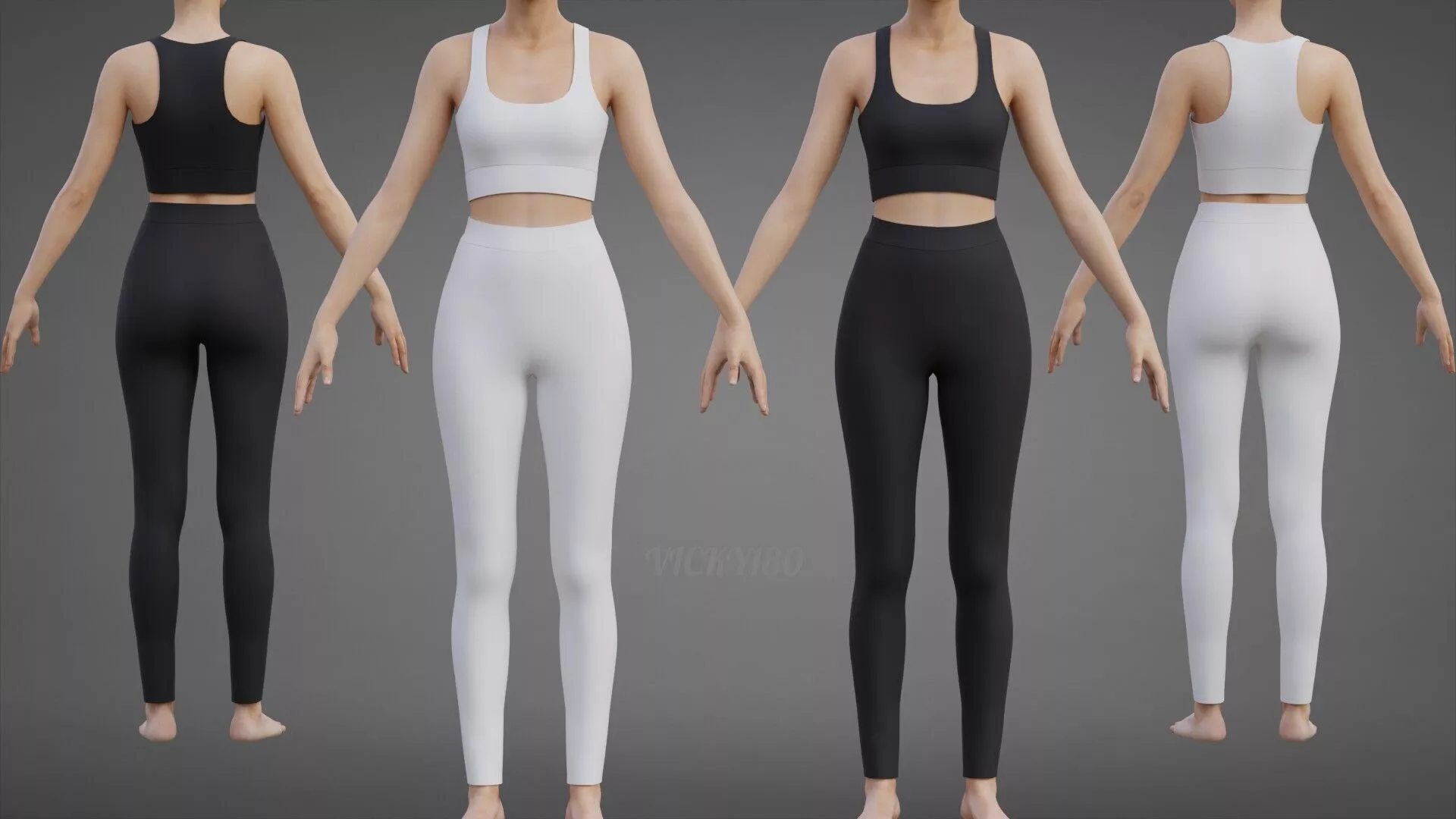 White and Black Yoga Outfit - Tank Top and Leggings 3D Clothing Low-poly 3D model