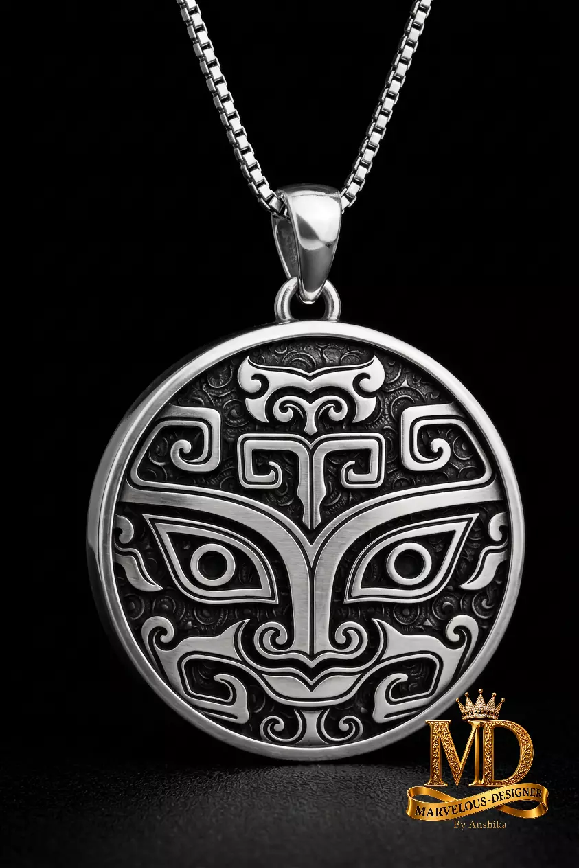 Maori Triabl Tiki Round Pendant 3D print model