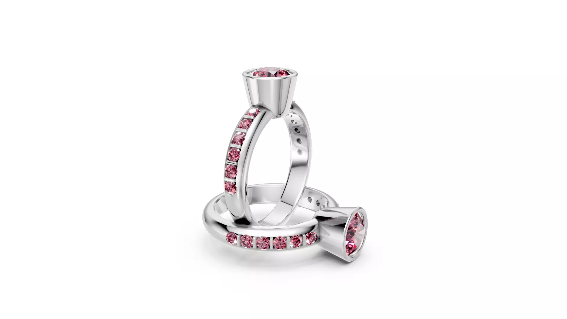 Bezel Pave Solitaire Engagement Ring 3D Print Model 3D print model