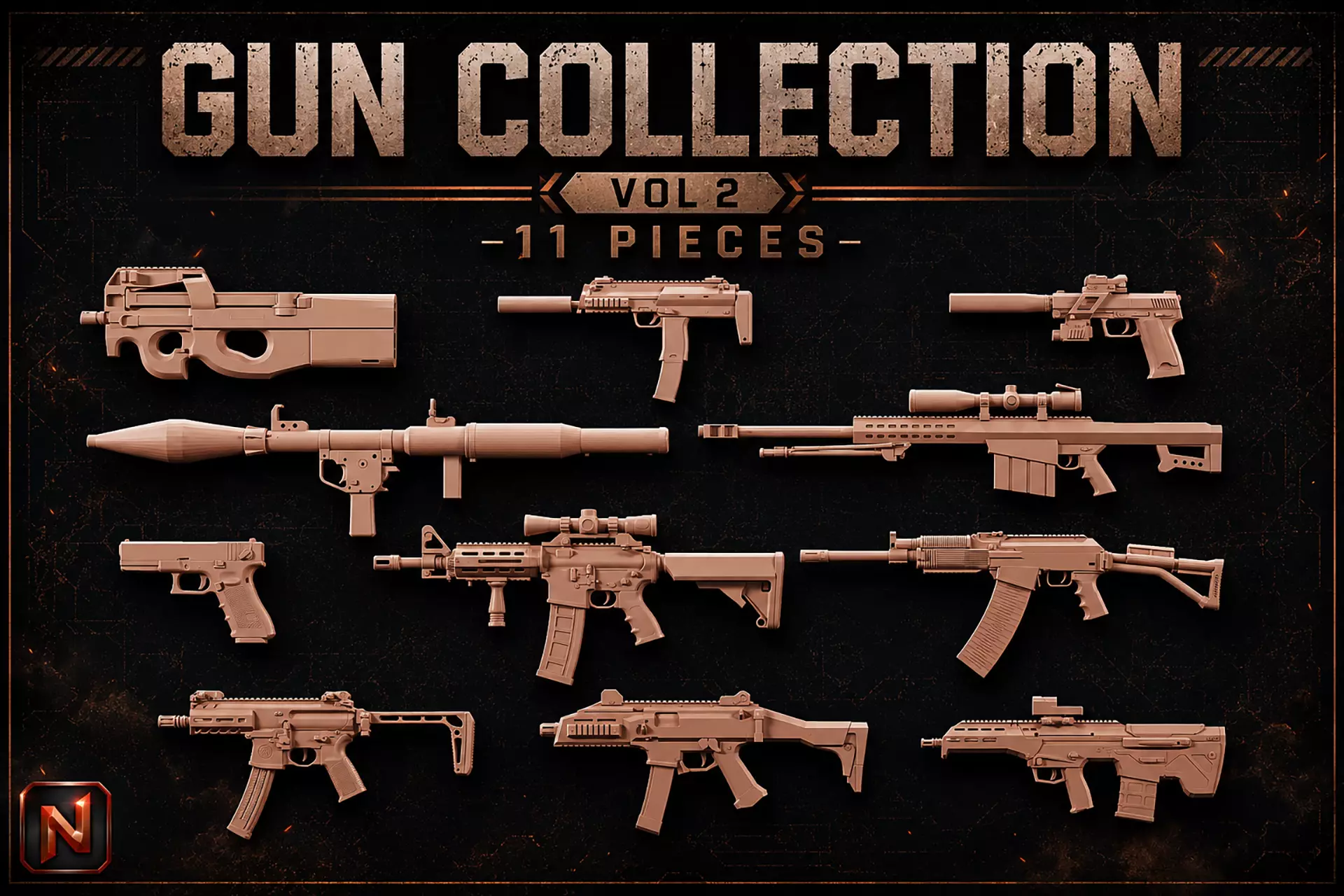 11 Different GUN Pack VOL 2 STL Collection 3D print model