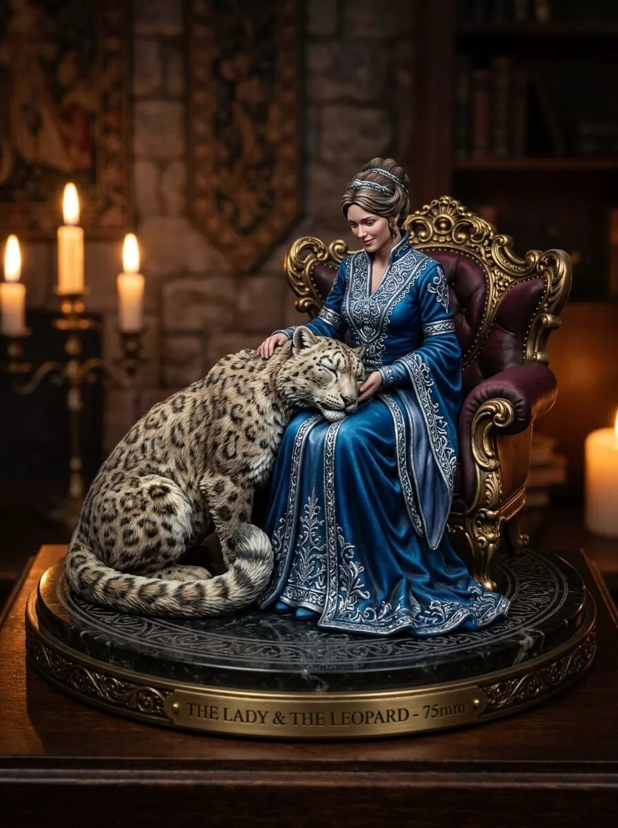 The Lady and The Leopard Queen Throne Diorama Figure 3D STL 3D print model