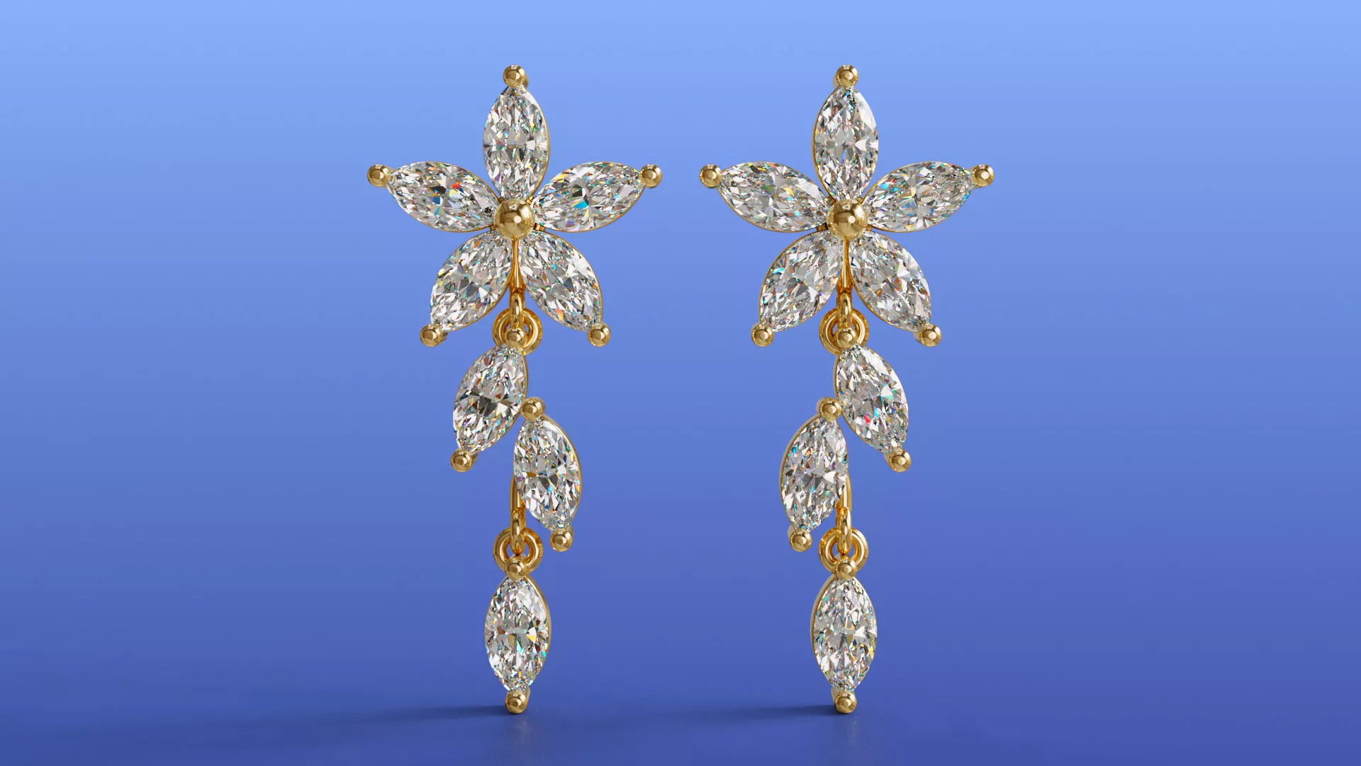 Marquise Dazzling Diamond Drop Earrings Floral Cluster Design 3D print model