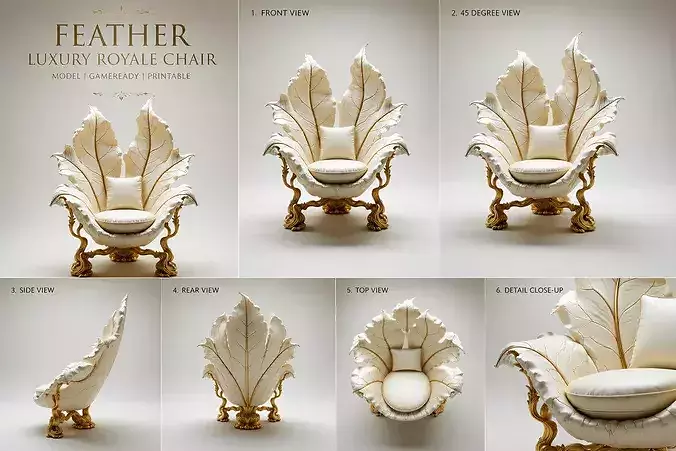 Feather Luxury Royale Chair Throne Room Furniture 3D model