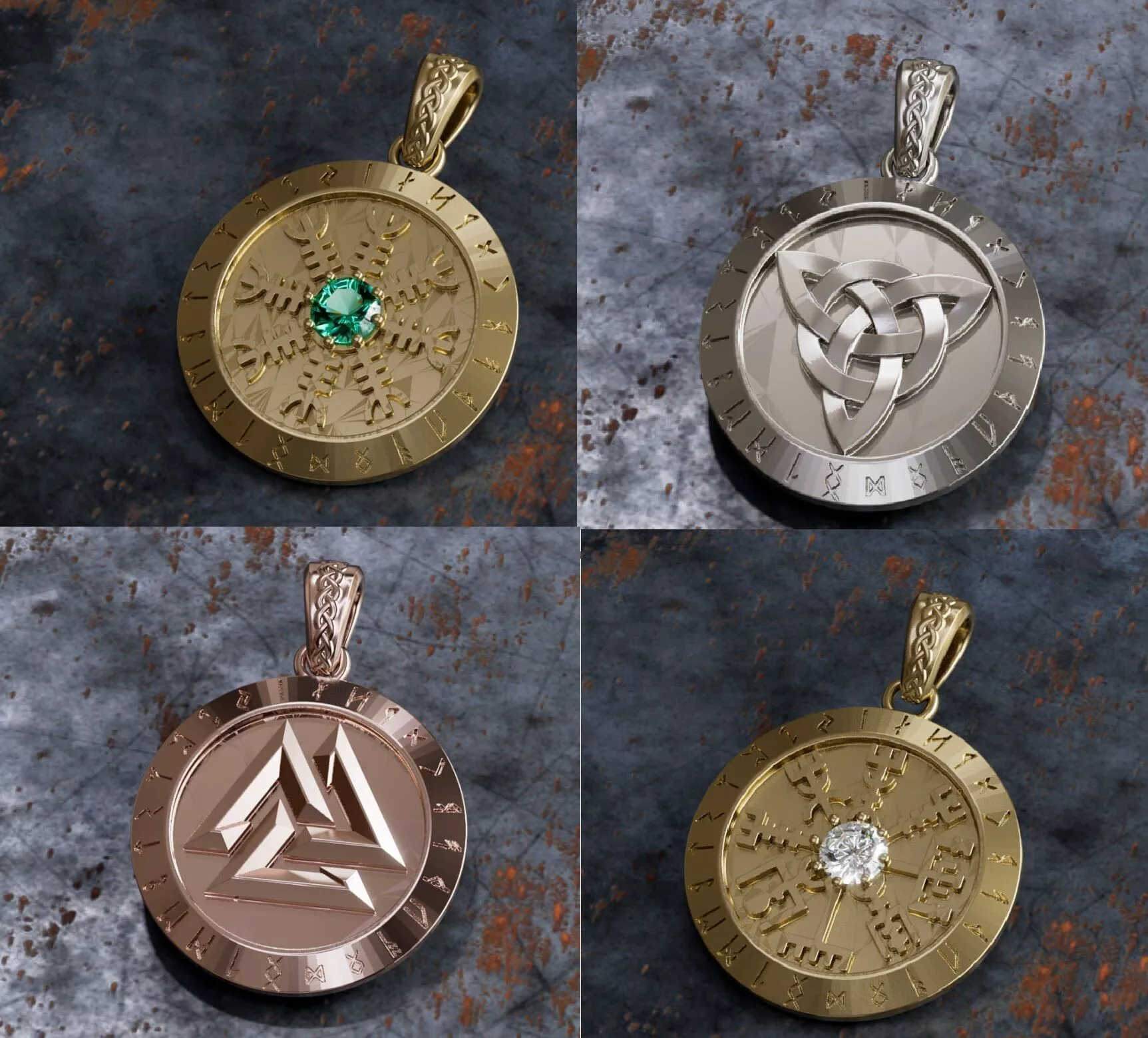 Set of 4 Viking Style Scandinavian Pendant 3D Models STL OBJ 3D print model