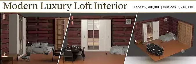 Modern Luxury Loft Interior Low-poly 3D model