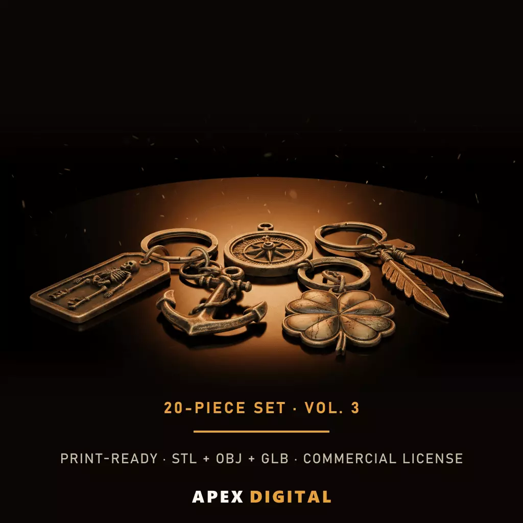 20-Piece Charm Symbol Keychain Collection Vol 3 - 3D Print STL 3D print model