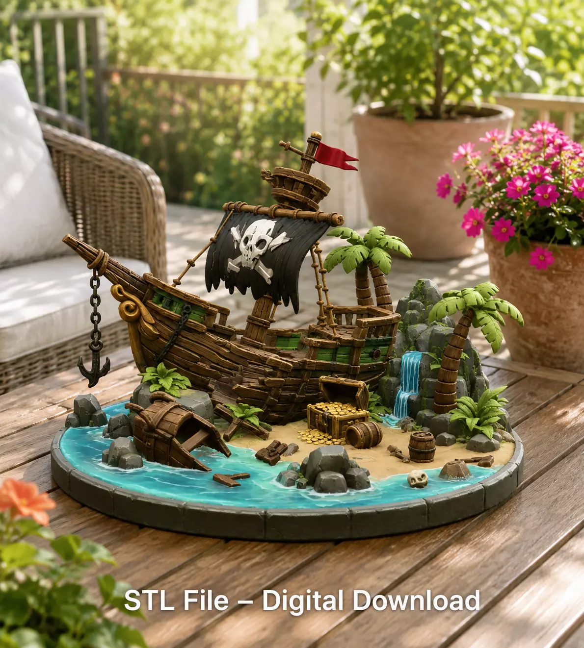 Pirate Treasure Island Shipwreck STL File for 3D Print 3D print model