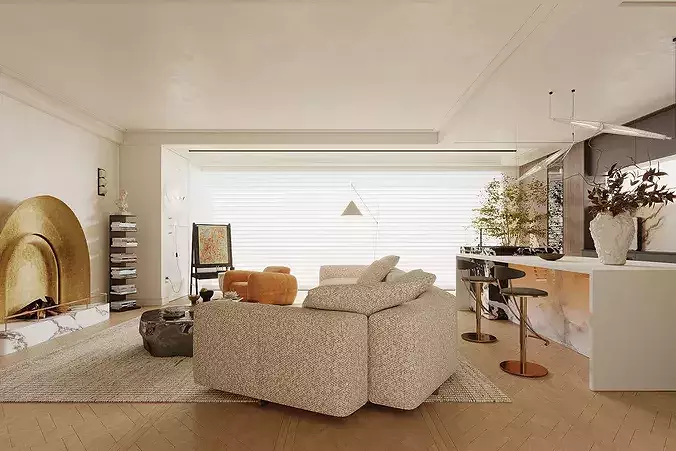 Italian style living room 3D model 4