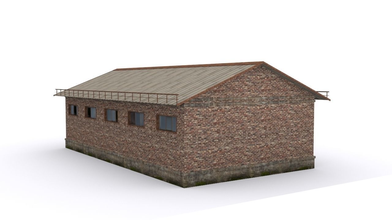 Hangar brick building Low-poly 3D model_5