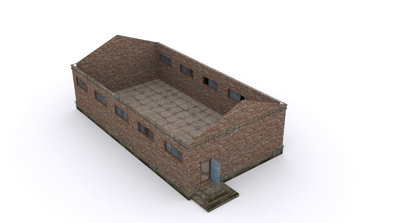 Hangar brick building Low-poly 3D model_2