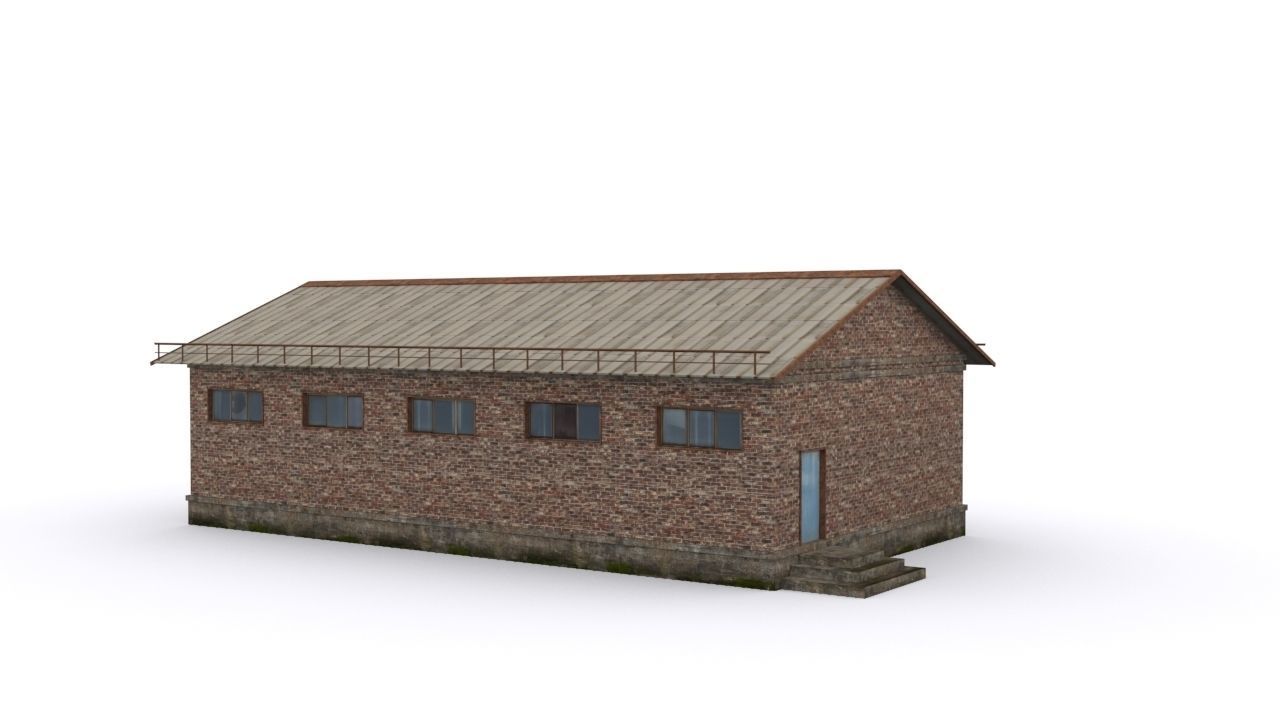 Hangar brick building Low-poly 3D model_1