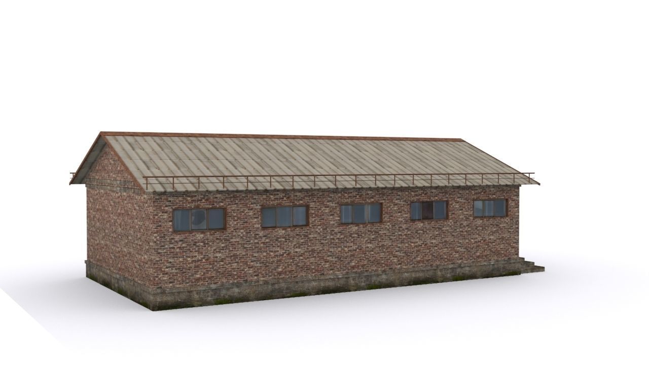 Hangar brick building Low-poly 3D model_4