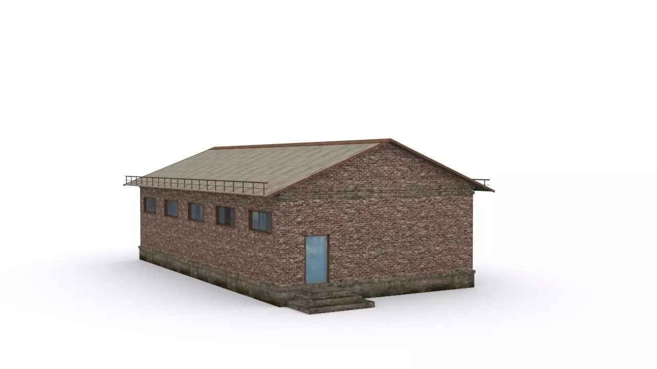 Hangar brick building Low-poly 3D model_0