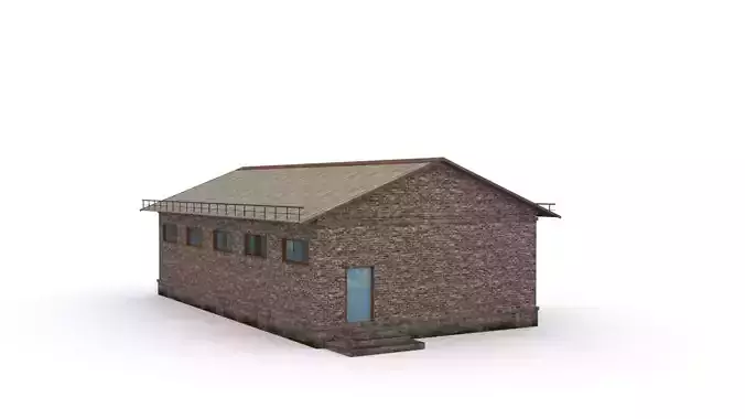 Hangar brick building Low-poly 3D model