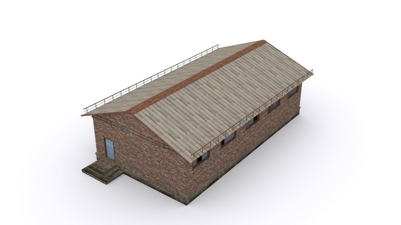 Hangar brick building Low-poly 3D model_3