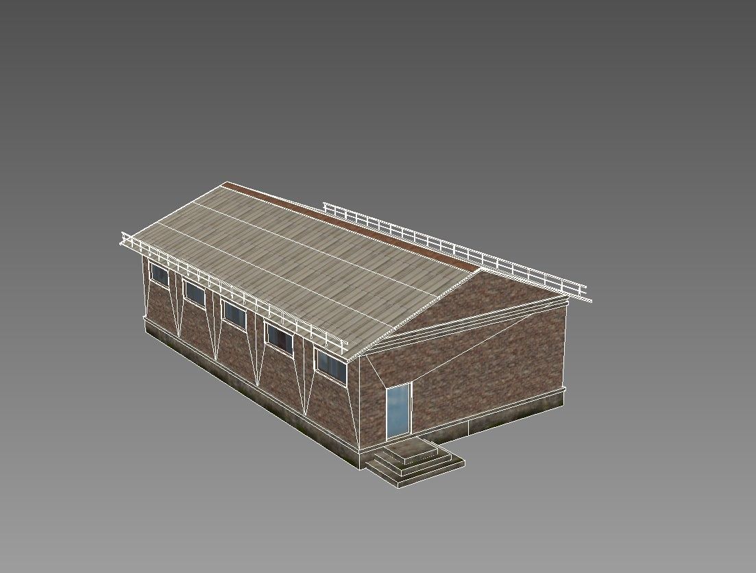 Hangar brick building Low-poly 3D model_6