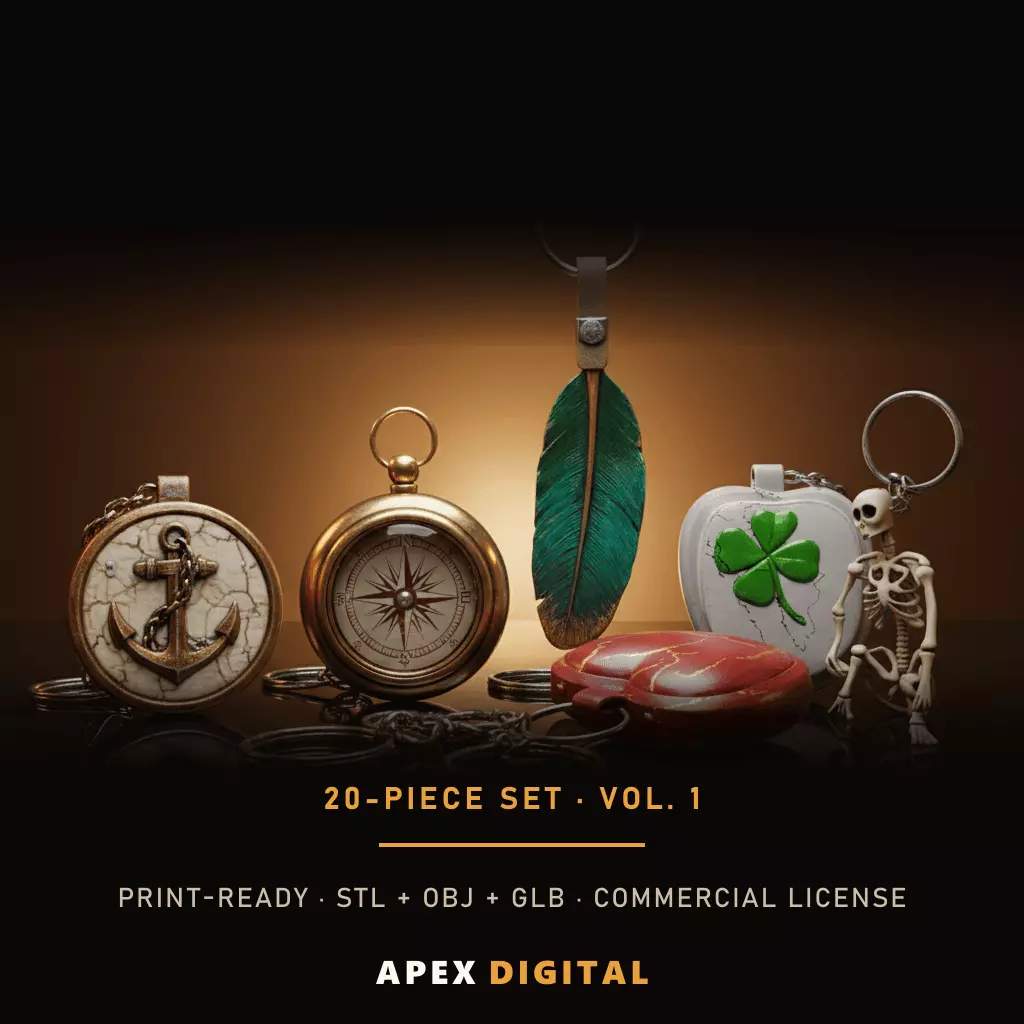 20-Piece Charm Symbol Keychain Collection Vol 1 - 3D Print STL 3D print model