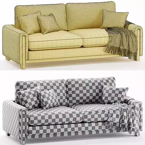 Modern Fabric Sofa 3-Seater 3D Model 3D model 3D model 6