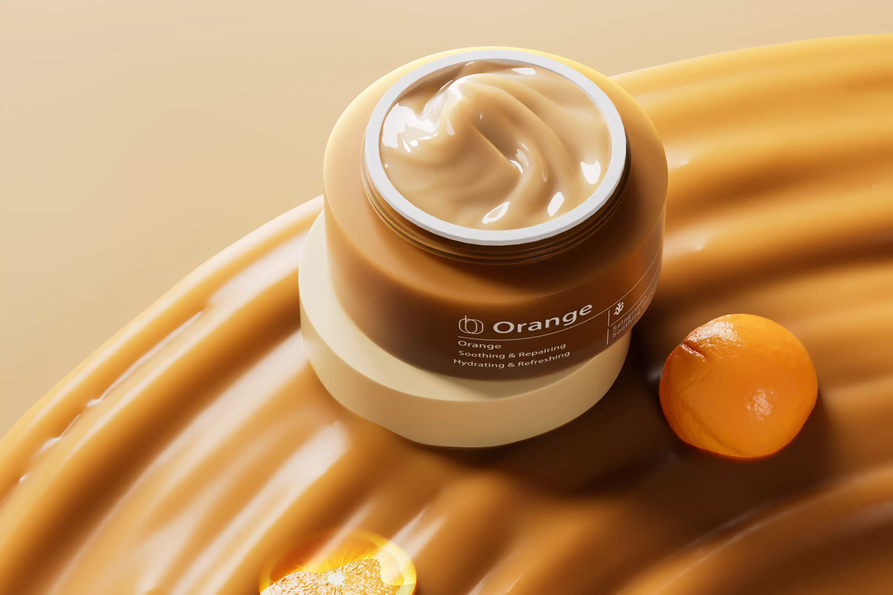 Orange Repair Cream Jar Glossy Fruit Wave Texture Horizontal 3D model