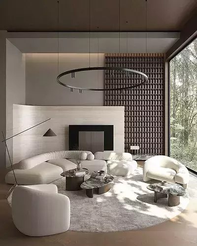 Wabi-sabi villa living room modern living room interior scenes 3D model
