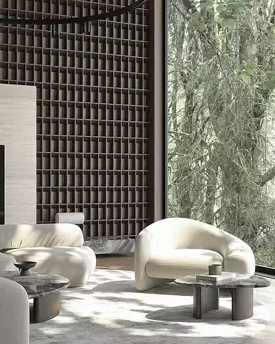 Wabi-sabi villa living room modern living room interior scenes 3D model 3